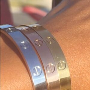 Gold, Rose Gold,and Silver Screw Design Stackable Bangle Screwdriver, dust bag,